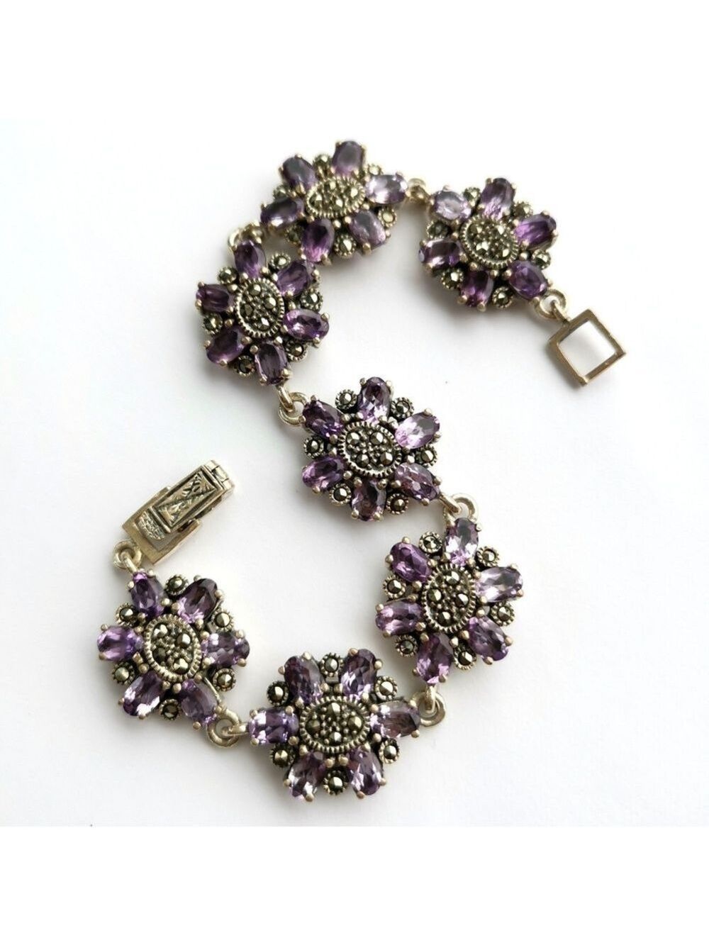 Vintage Sterling Silver Amethyst marcasite bracelet